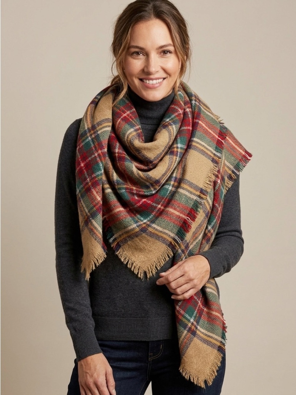 Plaid Square Christmas Colors Blanket Scarf